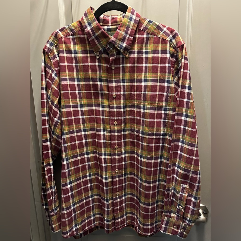Eddie Bauer Size L Plaid Cotton Button Down Shirt EUC